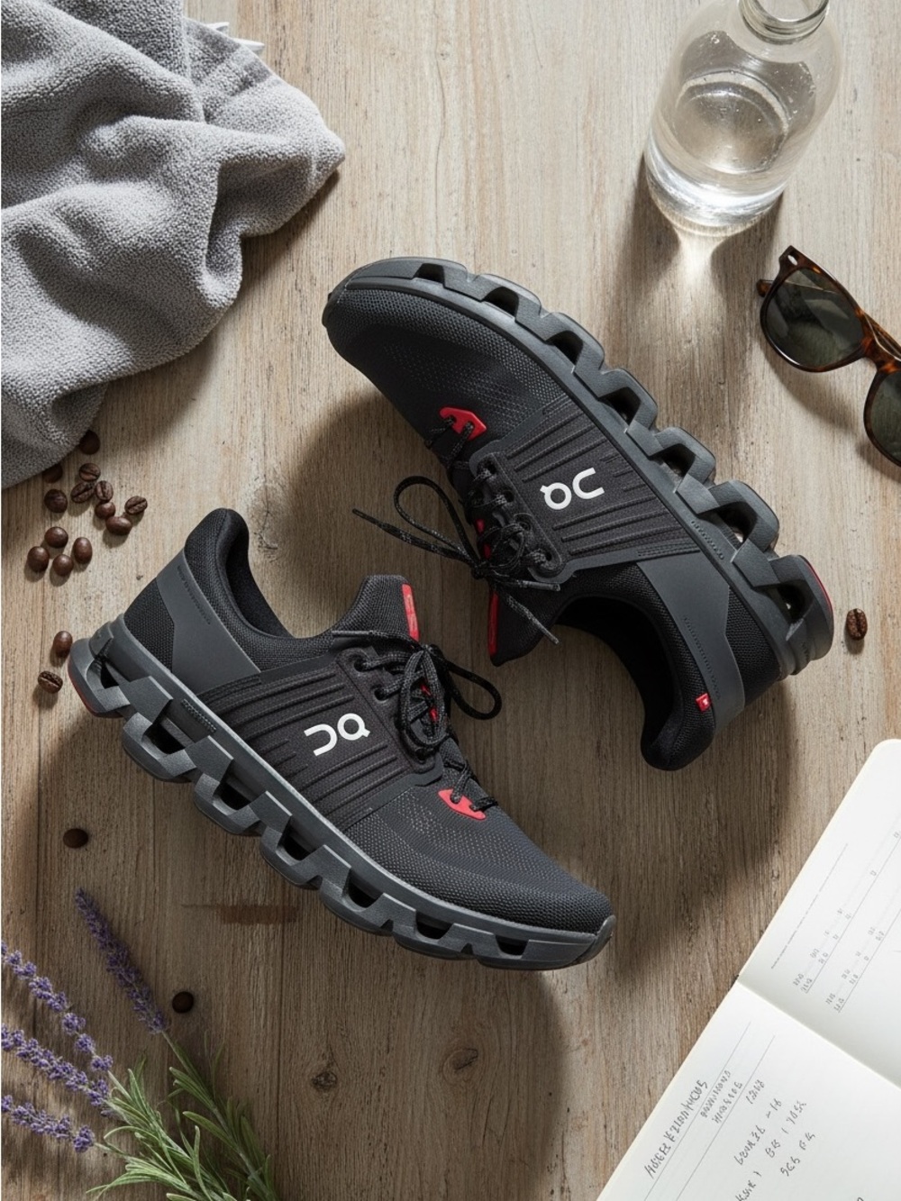 On Cloud Running Men's Cloud Sneakers in Black with Red Accents